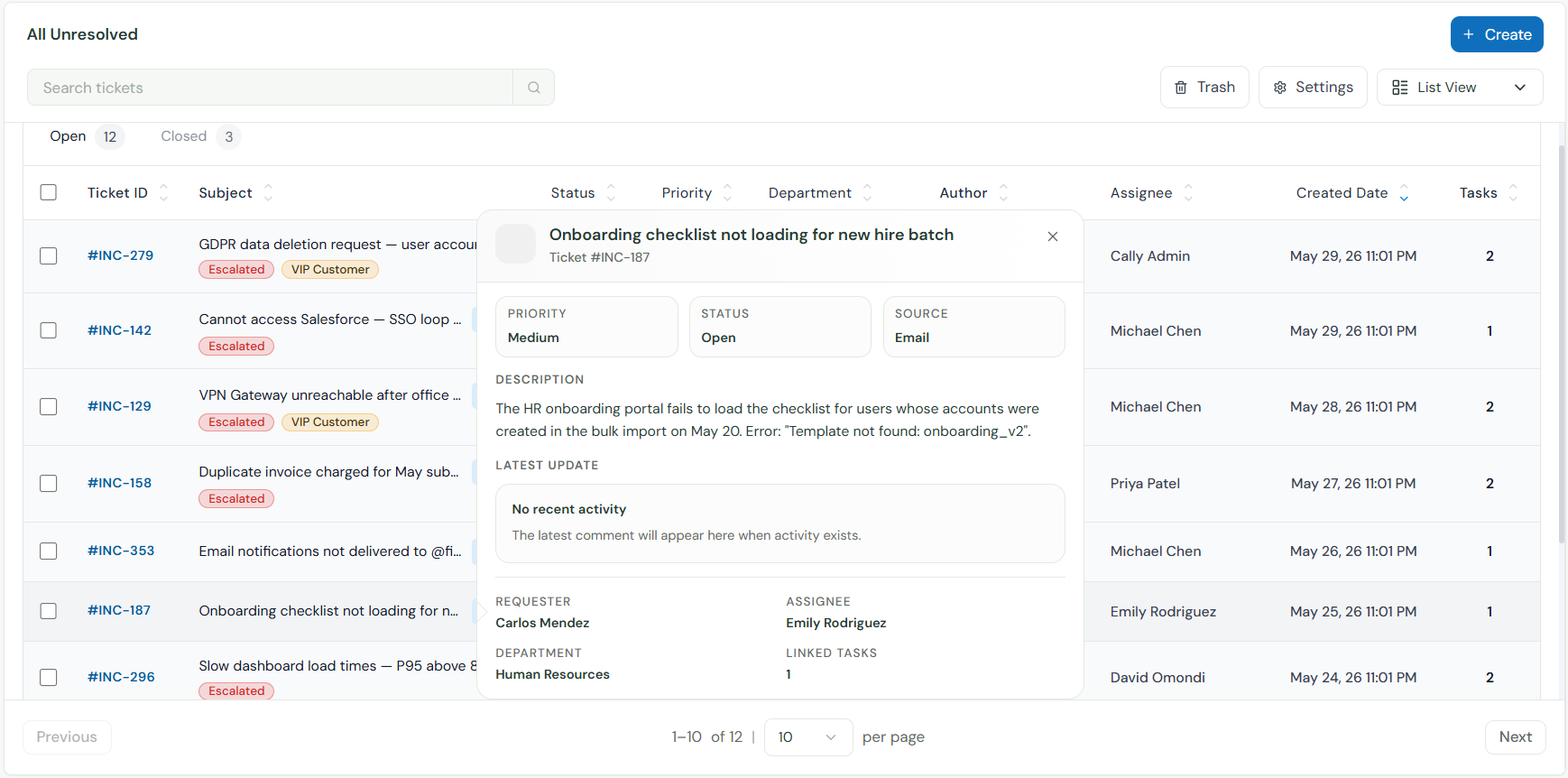 SafariDesk ticket list view showing multi-channel queue visibility